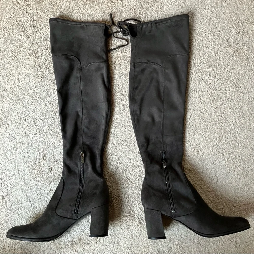 MARC FISHER Grey Faux Suede Over The Knee Boot 10
